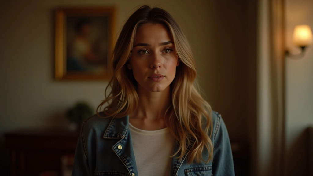 Atriz portuguesa em cena dramática de série de televisão, expressão intensa