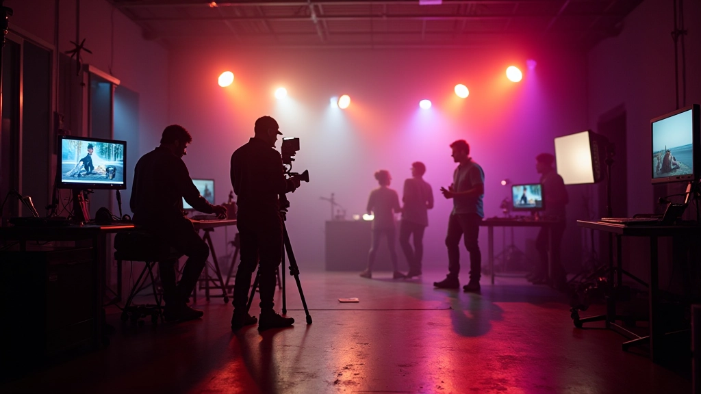 Estúdio de produção cinematográfica portuguesa com equipamento de filmagem profissional